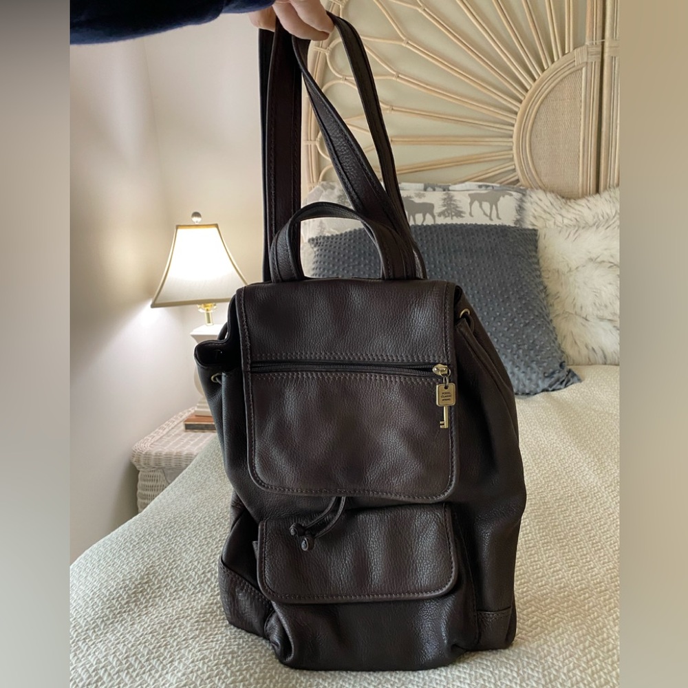 Fossil Brown Leather Backpack